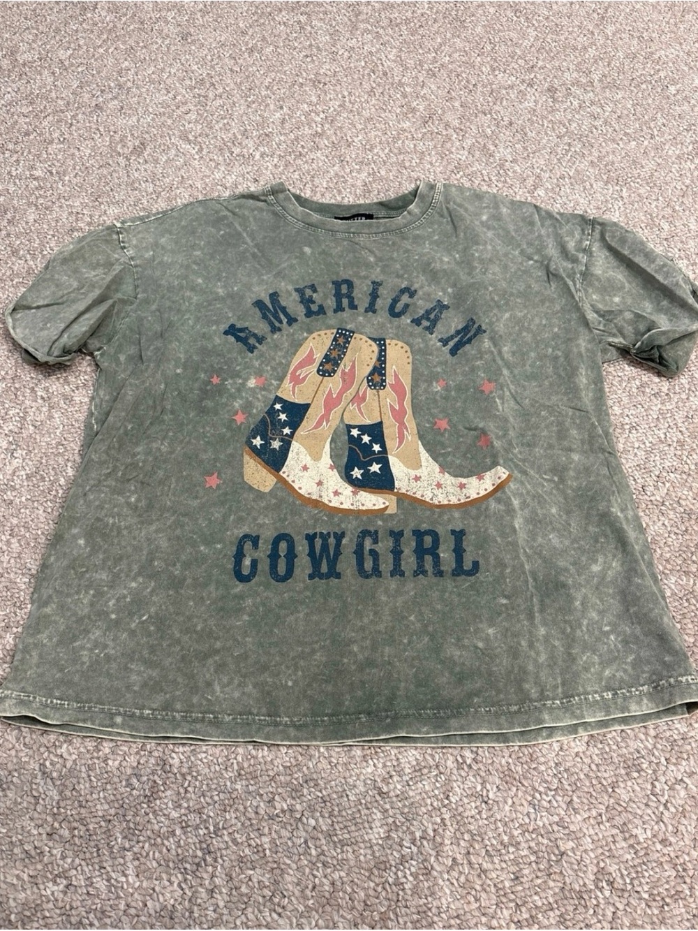 American Cowgirl Graphic Tee - Olive Green